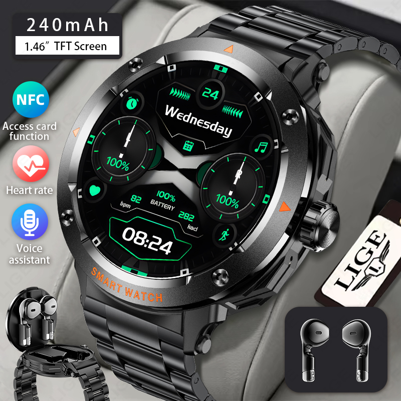 Smartwatch Headset - LIGE メンズイヤホン付きスマートウォッチ Bluetooth通話対応 レディース スポーツフィットネス 心拍数モニタリング