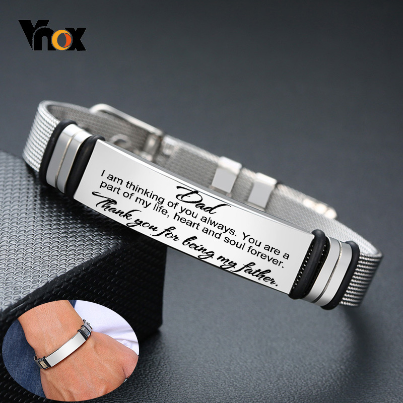 Stainless Mesh Band - Vnox-男性用ステンレススチールブレスレット,刻印された調整可能なブレスレット,メッシュ,ギフト,お父さんへのギフト