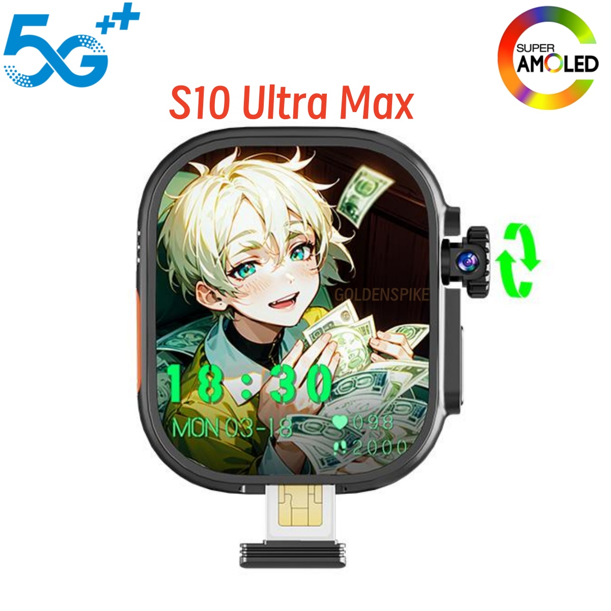 Smartwatch Store - S10 Ultra MAX 5Gスマートウォッチ、回転式カメラ搭載、256GB ROM、Android 10.0、WiFi、GPS、SIMカード対応、2.26インチAMOLED、Playストア対応スマートウォッチ