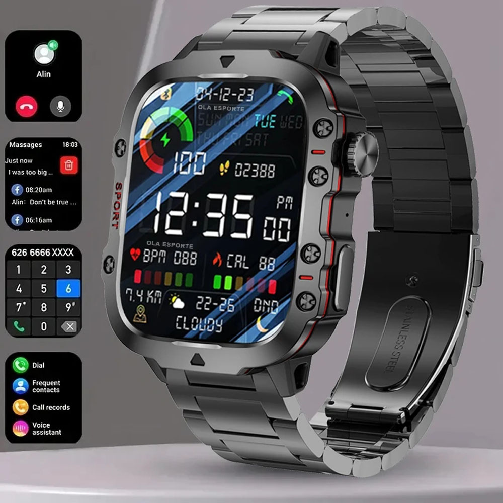 Smartwatch Face - 2025年新型ミリタリースマートウォッチ メンズ IP68 5ATM アウトドアスポーツフィットネストラッカー ヘルストラッカー