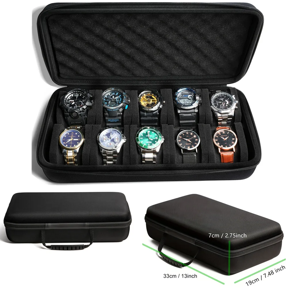 Smartwatch Id - 10スロットウォッチボックスオーガナイザーポータブルジッパーウォッチトラベルストレージケースウォッチディスプレイホルダー腕時計とスマートウォッチ用