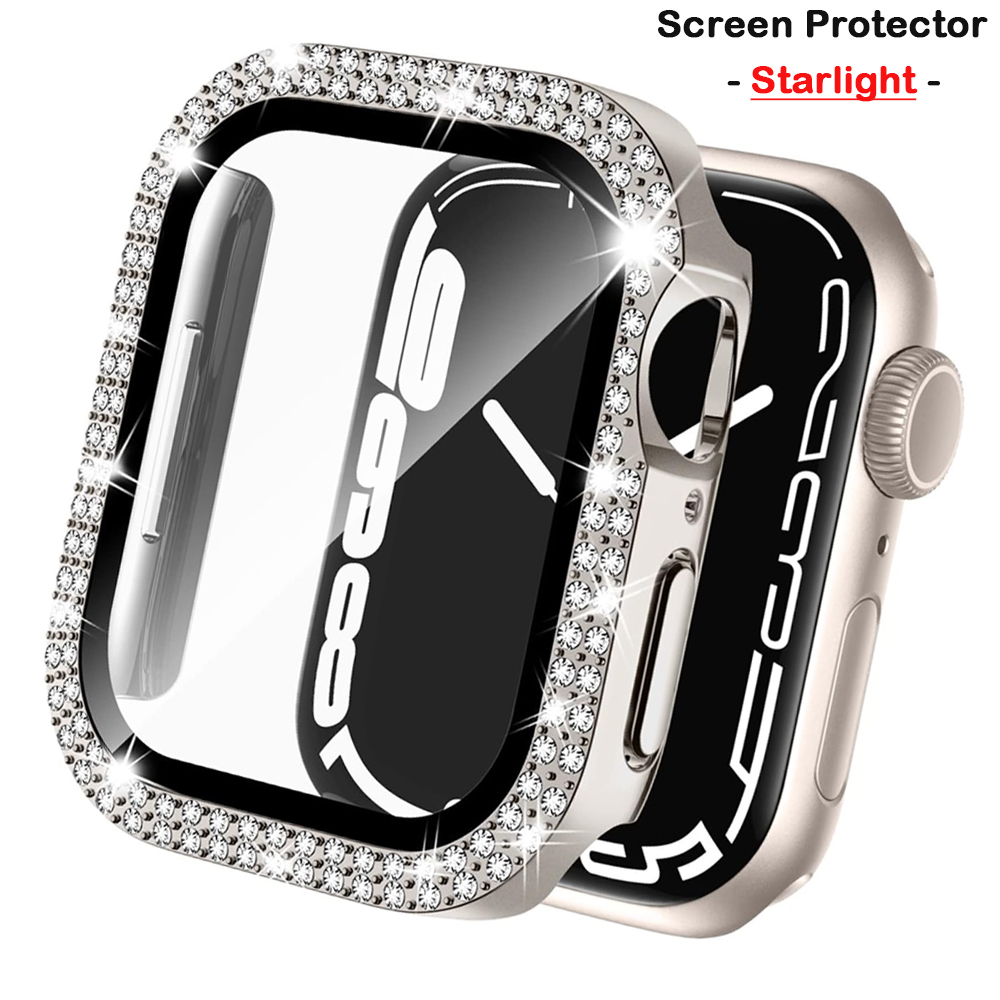 Smart Watch Accessories - アップルウォッチ用ダイヤモンドカバー,強化ガラスおよびバンパー,スクリーンプロテクター,45mm, 41mm, 38mm, 42mm, 44mm, 40mm,シリーズ9,