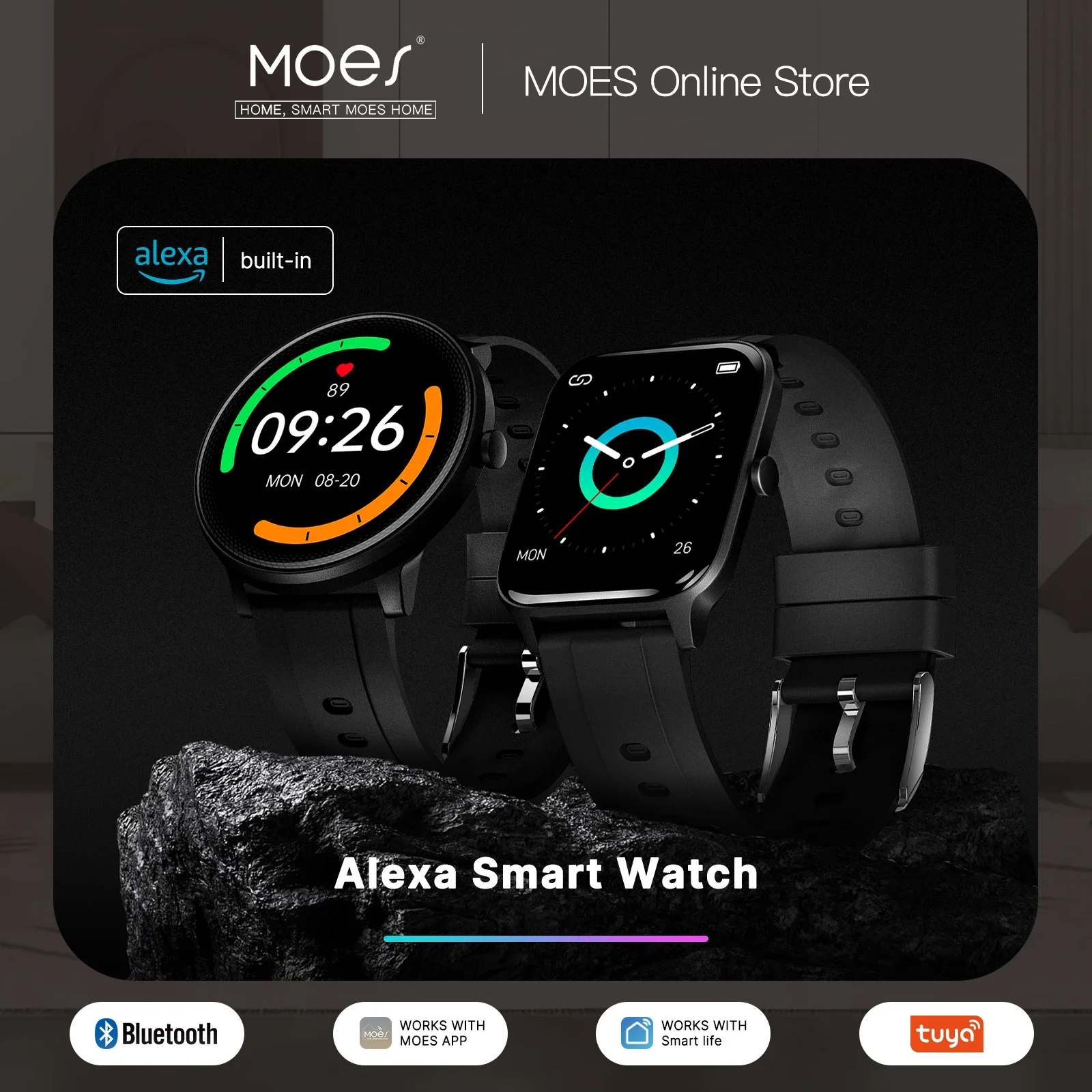 Smartwatch Touch - Moes-フィットネストラッカー内蔵のスマートウォッチ、心拍数と2つのダイヤルスタイル、血中酸素モニター、ip68防水タッチスクリーン、alexa