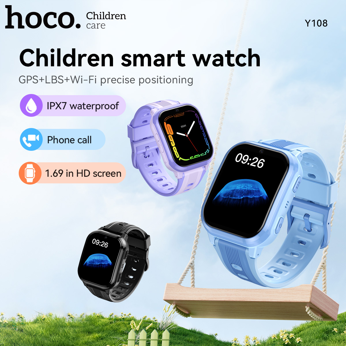 Smartwatch Id - HOCO Y108 1.69インチHD液晶曲面タッチスクリーンキッズスマートウォッチGPS LBS WIFI位置追跡4G SIMカード対応通話機能付き腕時計（女の子/男の子向け）