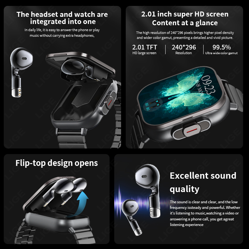NFCスマートウォッチ TWS 2-in-1ヘッドセット B - Smartwatch Headset のレビューと価格
