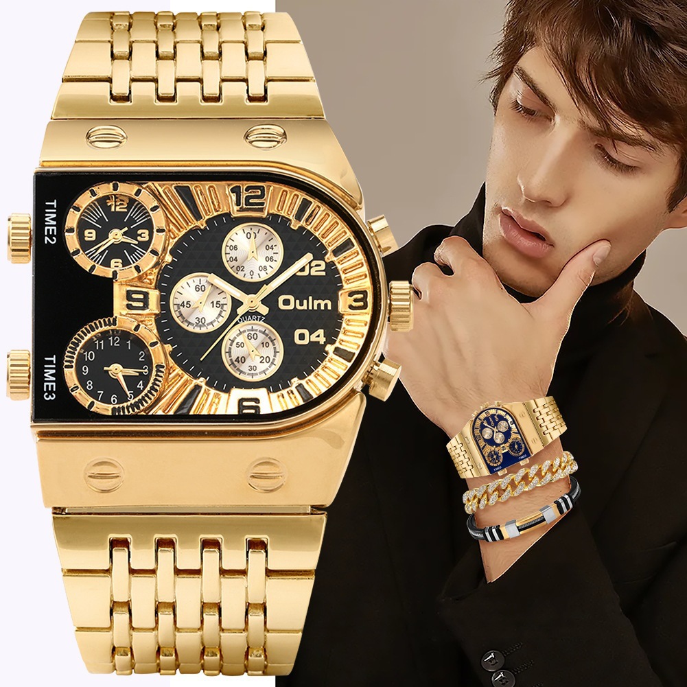 メンズ高級長方形ゴールドシルバー大型文字盤夜光防水クォーツ時 - Smartwatch Face のレビューと価格
