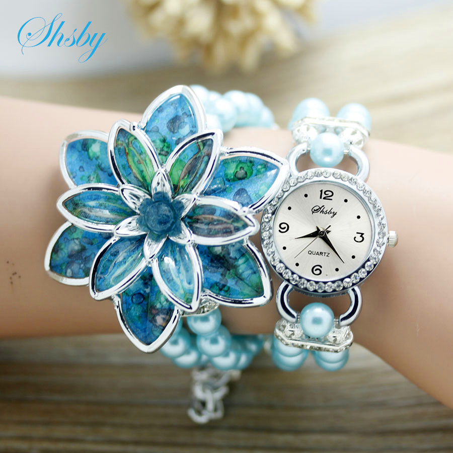 Shsby-女性のためのラインストーンウォッチ、女性のパール - Solo Loop Strap のレビューと価格