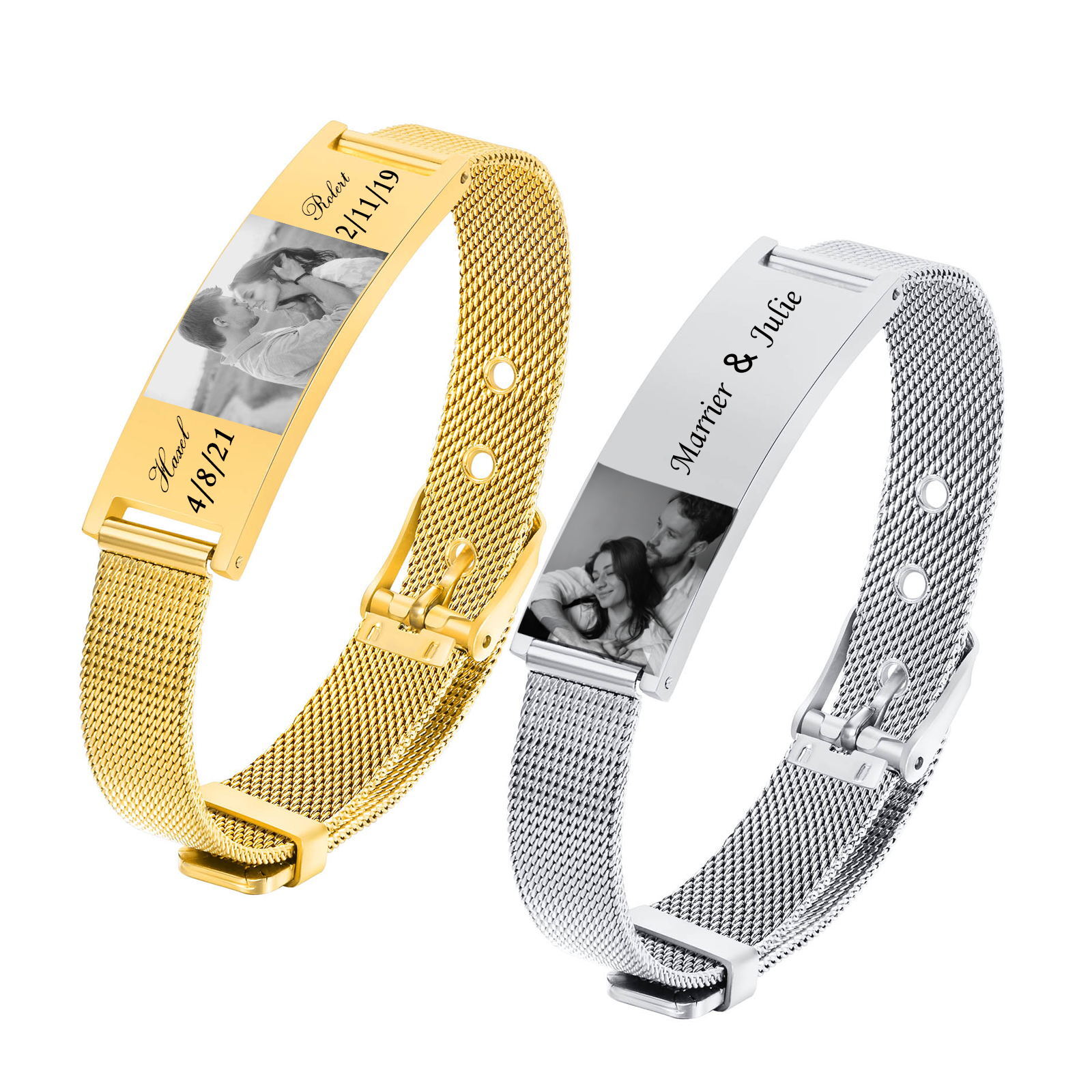 男性と女性のためのパーソナライズされた時計ブレスレット,調整 - Stainless Mesh Band のレビューと価格