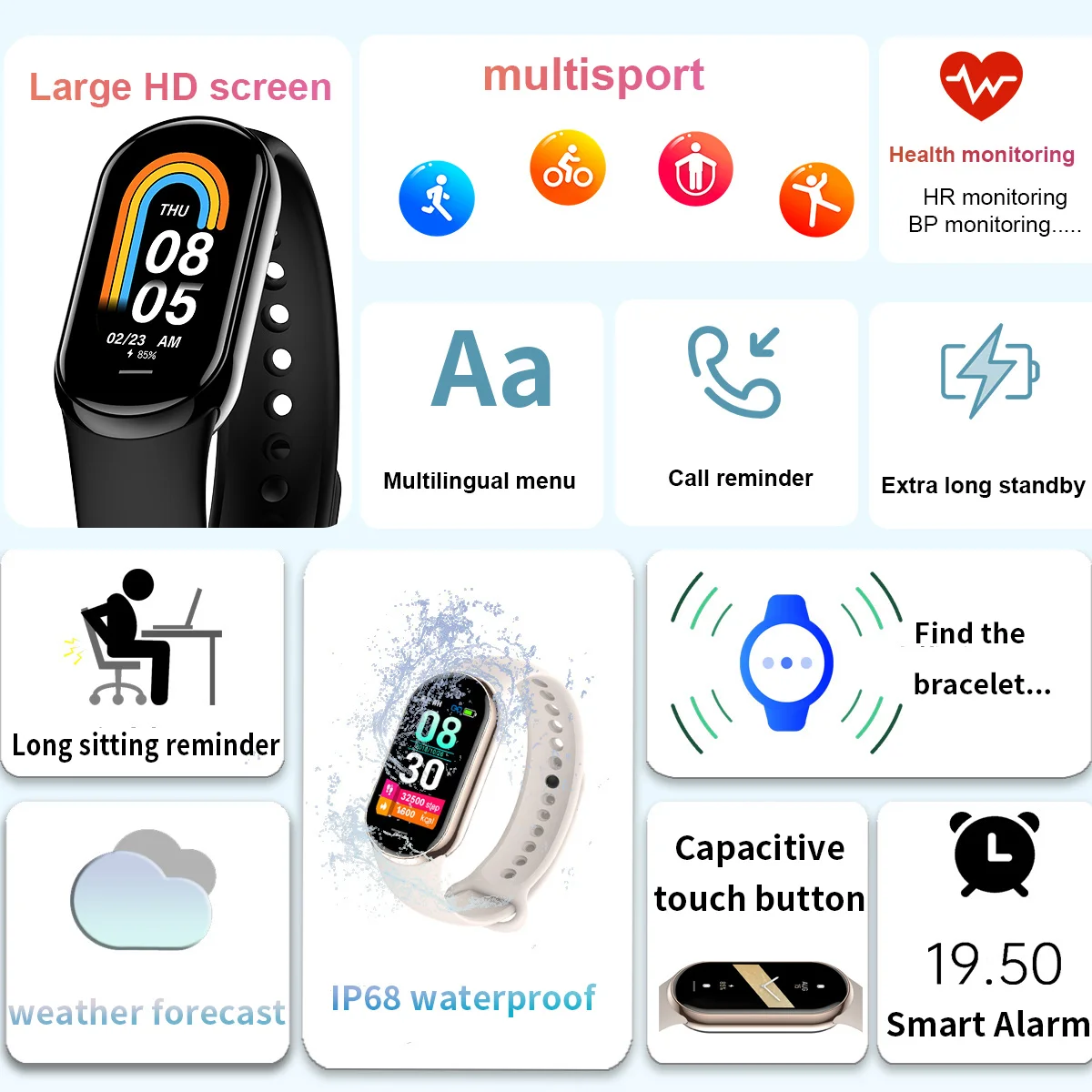新しいオリジナル小型 M8 バンドスマート男性女性スマートウ - Android Smartwatch Accessories のレビューと価格